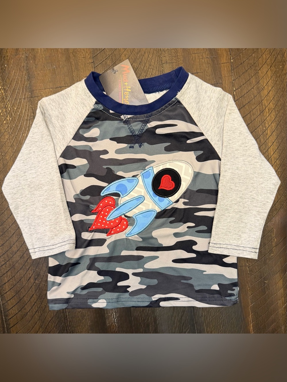 Brand New Boy’s Camo Rocket Ship Raglan Long Sleeve Shirt